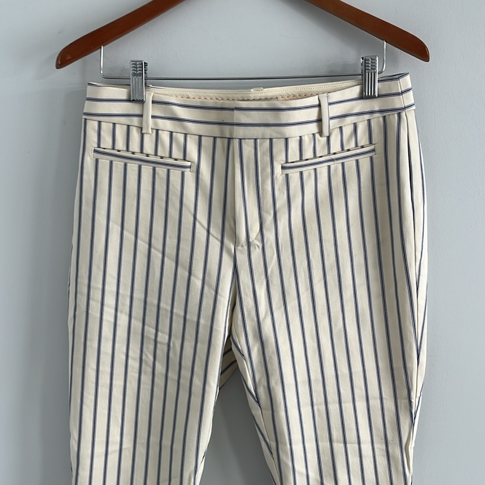 The essential slim by Anthropologie pants cream pants with blue and green stripe